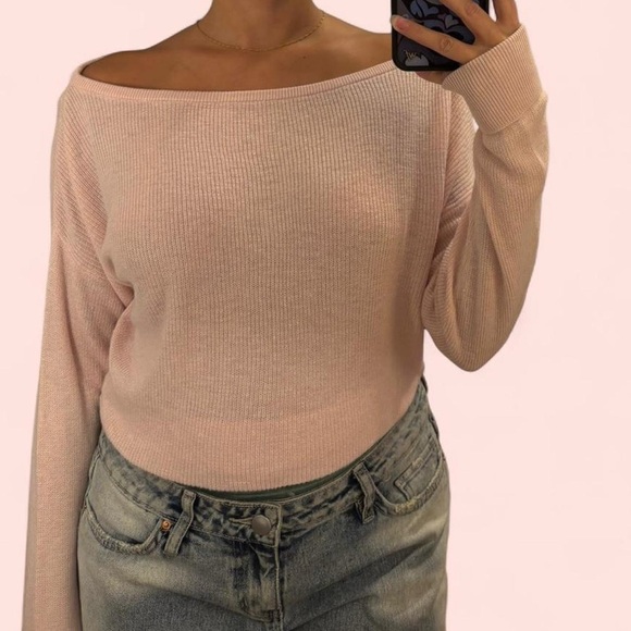 Garage Light Pink Off-Shoulder Sweater - Picture 1 of 6